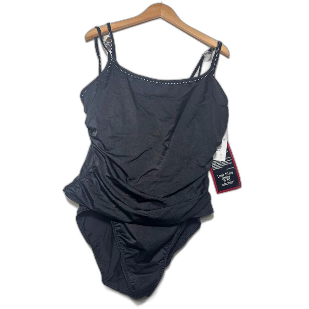 Miraclesuit One Piece Swimsuit Black Sz 18 DD Modest Ruched NWT Slimming Strappy